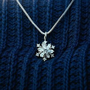 Sterling Silver CZ Snowflake with Rotating Center Pendant Necklace and Box Chain